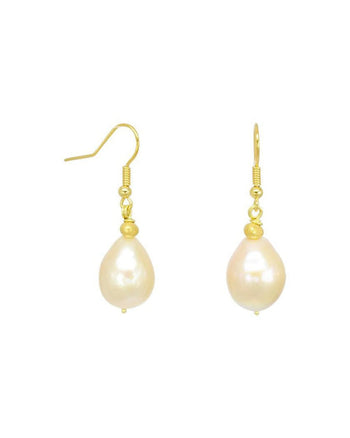 Nugget Yellow Gold Pearl Drop Earrings Earring Pruden and Smith   