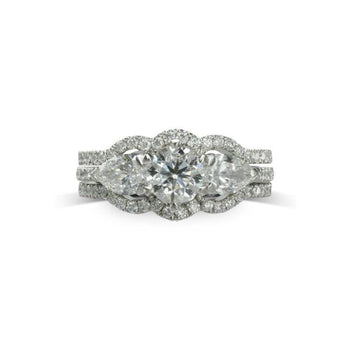 Claw Set Round Brilliant and Pear Shaped Diamond Trilogy Ring Set Ring Pruden and Smith   