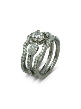 Claw Set Round Brilliant and Pear Shaped Diamond Trilogy Ring Set Ring Pruden and Smith   