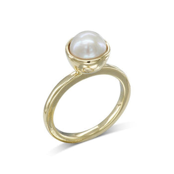 9ct Gold Pearl Stacking Rings Set Ring Pruden and Smith 9ct Yellow Gold 10mm White Freshwater 