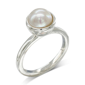 Pearl Stacking Rings Gold Ring Pruden and Smith 9ct White Gold 10mm White Freshwater 