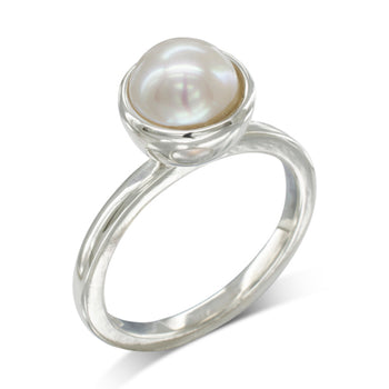 9ct Gold Pearl Stacking Rings Set Ring Pruden and Smith 9ct White Gold 10mm White Freshwater 