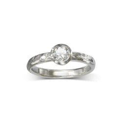 Hammered Round Brilliant Cut Diamond Platinum Ring Ring Pruden and Smith   