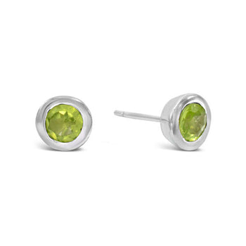 Round Silver Stud Earrings Earring Pruden and Smith Peridot (lime green)  
