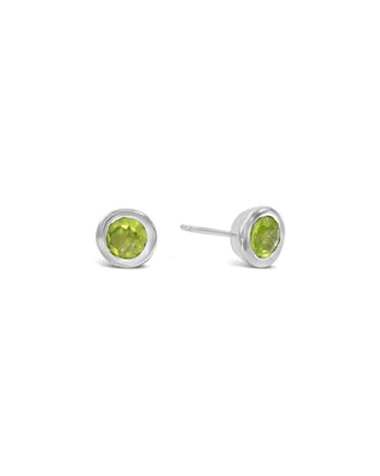 Round Silver Stud Earrings Earring Pruden and Smith Peridot (lime green)  