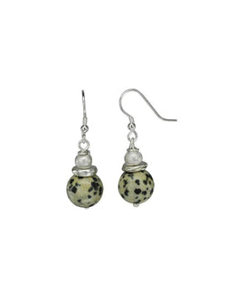 Gemstone Mix Bead Drop Earrings (12mm) Earring Pruden and Smith Picasso Jasper (Beige with Black spots)  