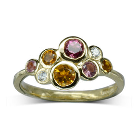 Pink Tourmaline Citrine Diamond Bubbles Cluster Ring Ring Pruden and Smith   