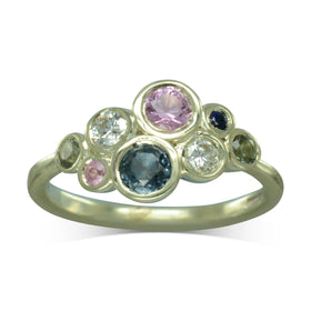 Pink and Teal Sapphire Bubbles Cluster Ring Ring Pruden and Smith   