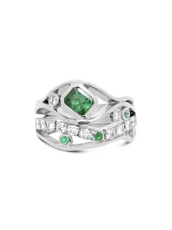 Wave Emerald Platinum Pavé Diamond Ring Ring Pruden and Smith   