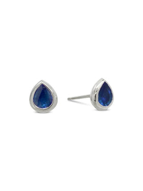 Gold Sapphire Pear Shaped Earstuds Earring Pruden and Smith Platinum  