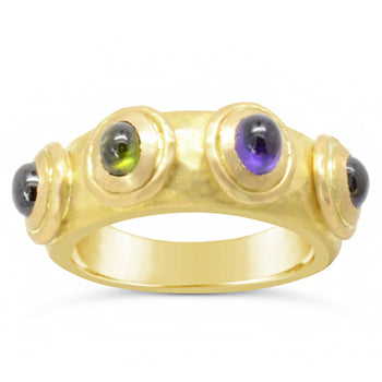 Roman Amethyst Pink and Green Tourmaline Yellow Gold Ring Ring Pruden and Smith 9ct Yellow Gold Cabochon (rounded) 