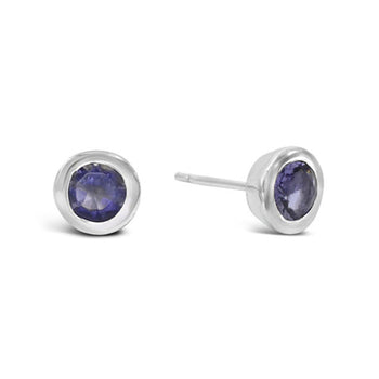 Round Silver Stud Earrings Earring Pruden and Smith Iolite (deep blue)  