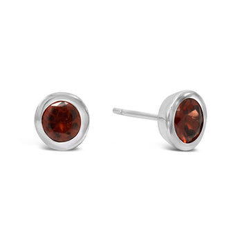 Round Silver Stud Earrings Earring Pruden and Smith Garnet (deep red)  