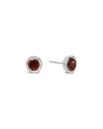 Round Silver Stud Earrings Earring Pruden and Smith Garnet (deep red)  