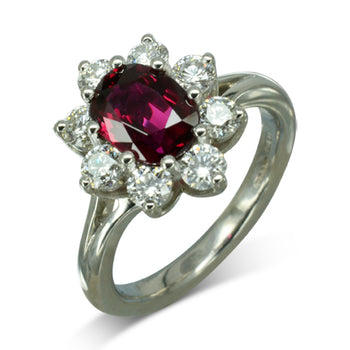 Vintage Platinum Ruby and Diamond Cluster Ring Ring Pruden and Smith Default Title  