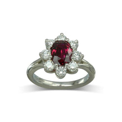 Vintage Platinum Ruby and Diamond Cluster Ring Ring Pruden and Smith   