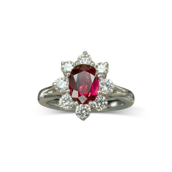 Vintage Platinum Ruby and Diamond Cluster Ring Ring Pruden and Smith   