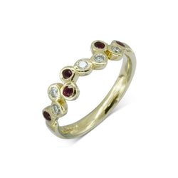 Water Bubbles Offset Gold Ruby Diamond Half Eternity Ring Ring Pruden and Smith   
