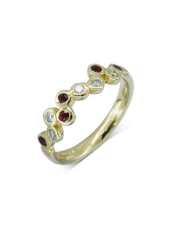 Water Bubbles Offset Gold Ruby Diamond Half Eternity Ring Ring Pruden and Smith   
