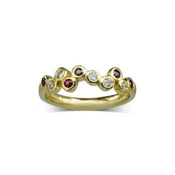 Water Bubbles Offset Gold Ruby Diamond Half Eternity Ring Ring Pruden and Smith 9ct Yellow Gold  