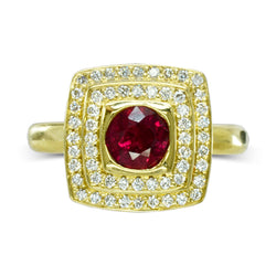 Pagoda Ruby and Diamond Yellow Cluster Engagement Ring Ring Pruden and Smith   