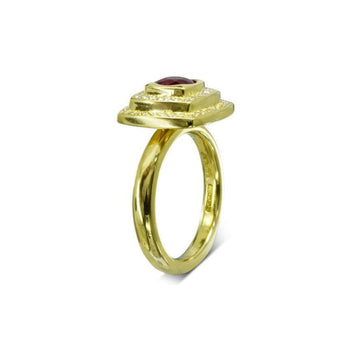 Pagoda Ruby and Diamond Yellow Cluster Engagement Ring Ring Pruden and Smith   