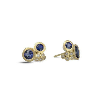 Cluster Sapphire and Diamond Stud Earrings Earstuds Pruden and Smith   