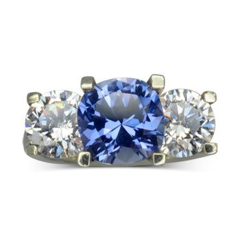 Claw Set Sapphire and Diamond Platinum Trilogy Ring Ring Pruden and Smith   