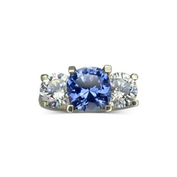 Claw Set Sapphire and Diamond Platinum Trilogy Ring Ring Pruden and Smith   