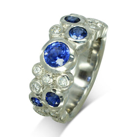 Contemporary Diamond Sapphire Eternity Ring Ring Pruden and Smith Platinum  