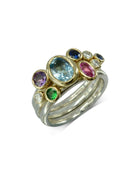 Aquamarine, Emerald, Pink Sapphire and Diamond Stacking Ring Ring Pruden and Smith   