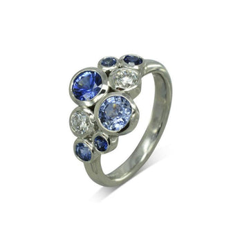 Water Bubbles Sapphire and Diamond Platinum Cluster Ring Ring Pruden and Smith   
