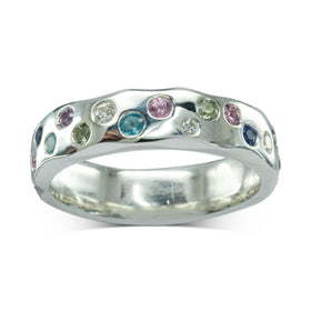 Side Hammered Sapphire Diamond Eternity Ring Ring Pruden and Smith   