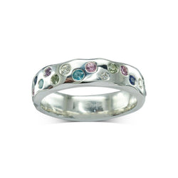 Side Hammered Ruby Pink Sapphire Diamond Eternity Ring Ring Pruden and Smith   