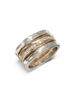 Side Hammered Mixed Metal Rose Gold and Diamonds Eternity Ring Ring Pruden and Smith 18ct Rose Gold & Platinum 50% Set Band 