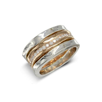 Side Hammered Mixed Metal Rose Gold and Diamonds Eternity Ring Ring Pruden and Smith 18ct Rose Gold &amp; Platinum 50% Set Band 