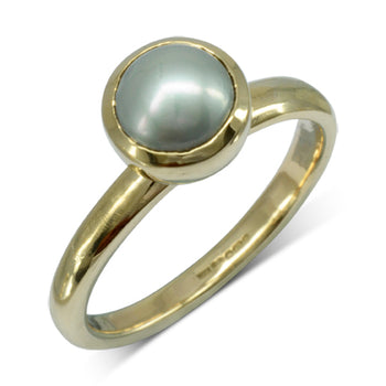Round Pearl Gold Ring Ring Pruden and Smith 9ct Yellow Gold Pearl (Grey) 