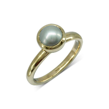 Round Pearl Gold Ring Ring Pruden and Smith 9ct Yellow Gold Pearl (Grey) 
