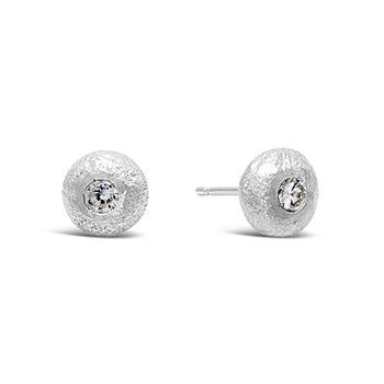 Nugget Silver and Gemstone Stud Earrings Earring Pruden and Smith Cubic Zirconia (white)  