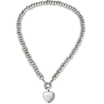 Silver Nugget Necklace with Hammered Heart Pendant Necklace Pruden and Smith   