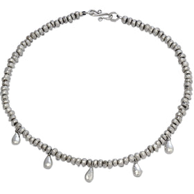 Silver Nugget Necklace with Peened Teardrop Charms Necklace Pruden and Smith   