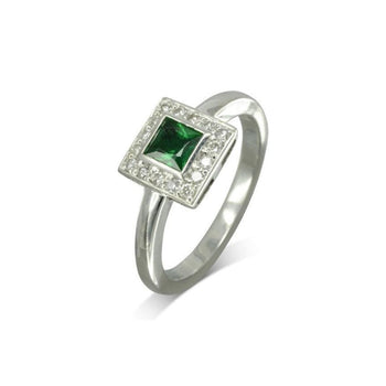 Princess Cut Emerald and Diamond Cluster Ring Ring Pruden and Smith Platinum  