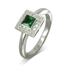 Princess Cut Emerald and Diamond Cluster Ring Ring Pruden and Smith Platinum  
