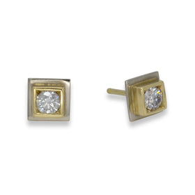 Square Yellow And White Gold Diamond Studs Earring Pruden and Smith   