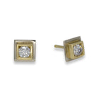 Square Yellow and White Gold Diamond Stud Earrings Earring Pruden and Smith   