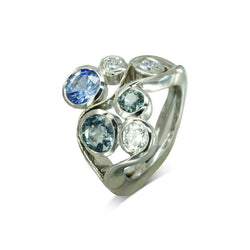 Water Bubbles Organic Sapphire and Diamond Ring Ring Pruden and Smith   