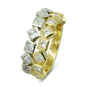 Two-Colour Alternating Princess Cut Diamond Eternity Rings Ring Pruden and Smith 18ct Yellow Gold  