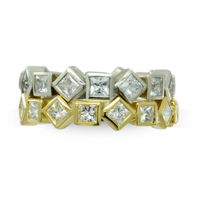 Two-Colour Alternating Princess Cut Diamond Eternity Rings Ring Pruden and Smith   