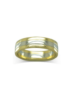 Trap Mixed Metal Gold Flat Wedding Band (6mm) Ring Pruden and Smith   