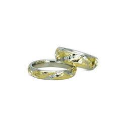 Hammered Mixed Metal Wedding Bands with Diamonds Ring Pruden and Smith   